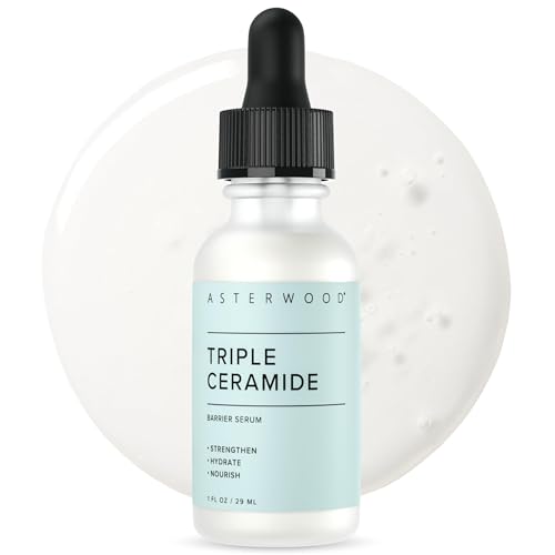 Asterwood Ceramide Barrier Serum bottle demonstrates barrier-restoring hydration for dry skin.