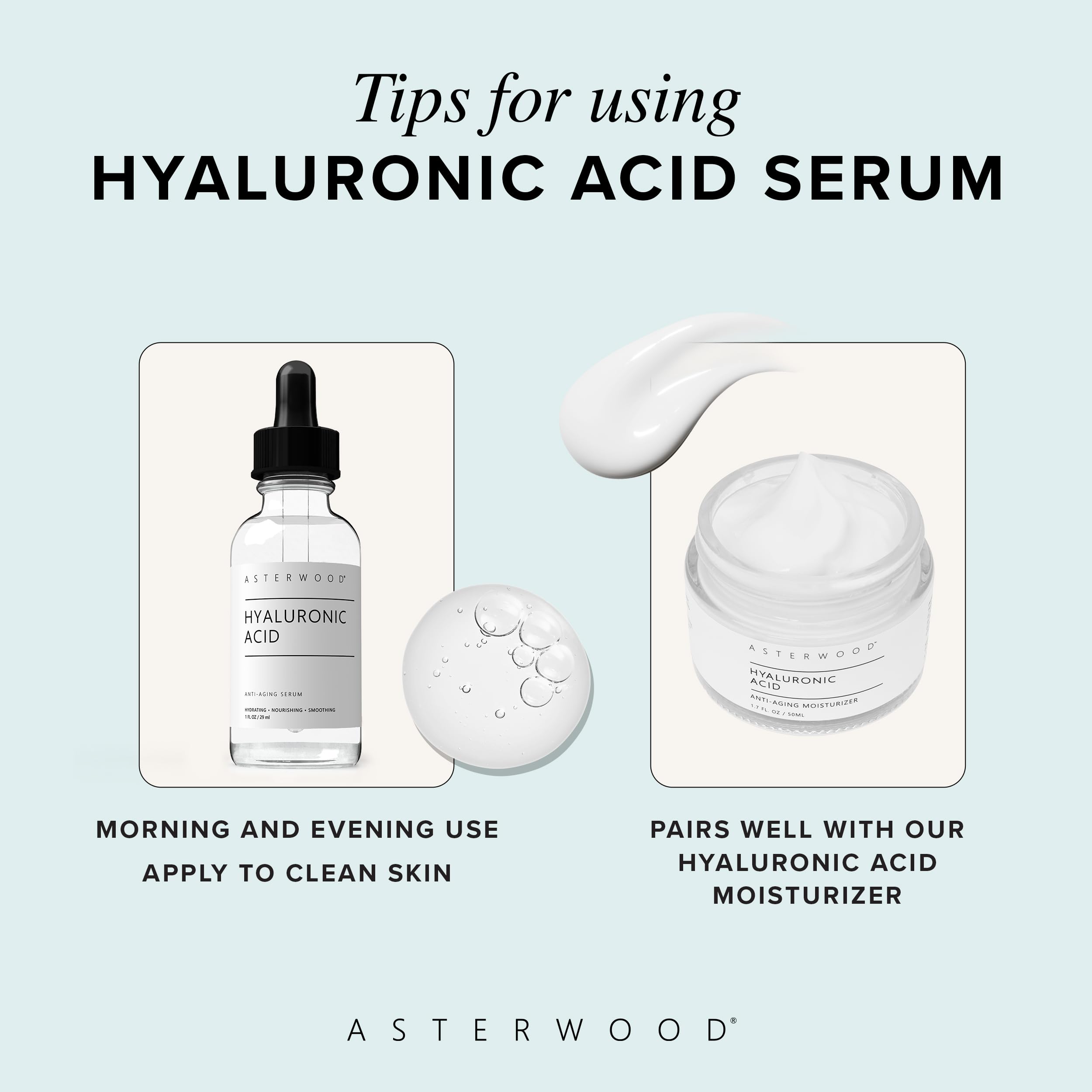 Asterwood Hyaluronic Acid Serum vegan cruelty-free badge highlights ethical skincare