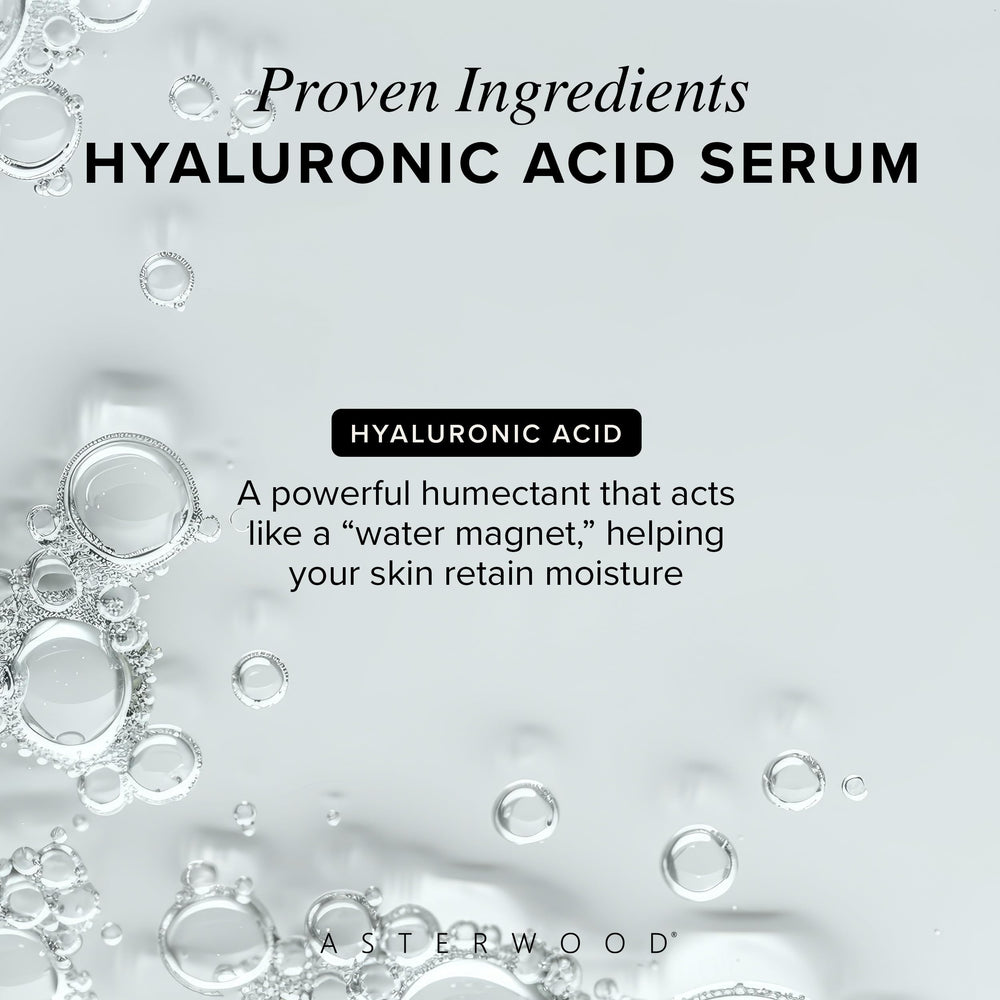 Asterwood Hyaluronic Serum texture-swirl reveals rich, non-sticky hydration feel.