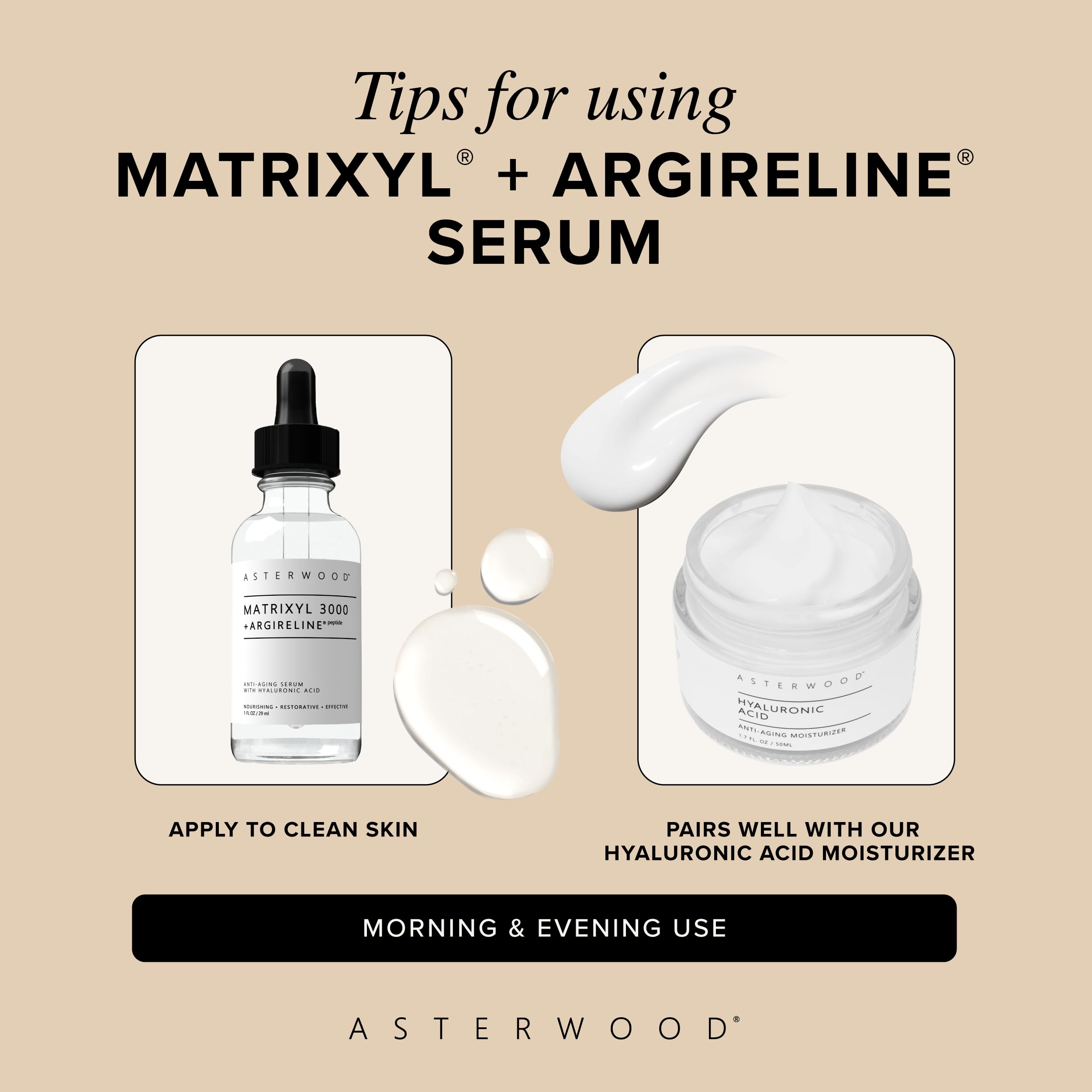 Asterwood packaging and glass bottle on a clean vanity for an easy daily routine.