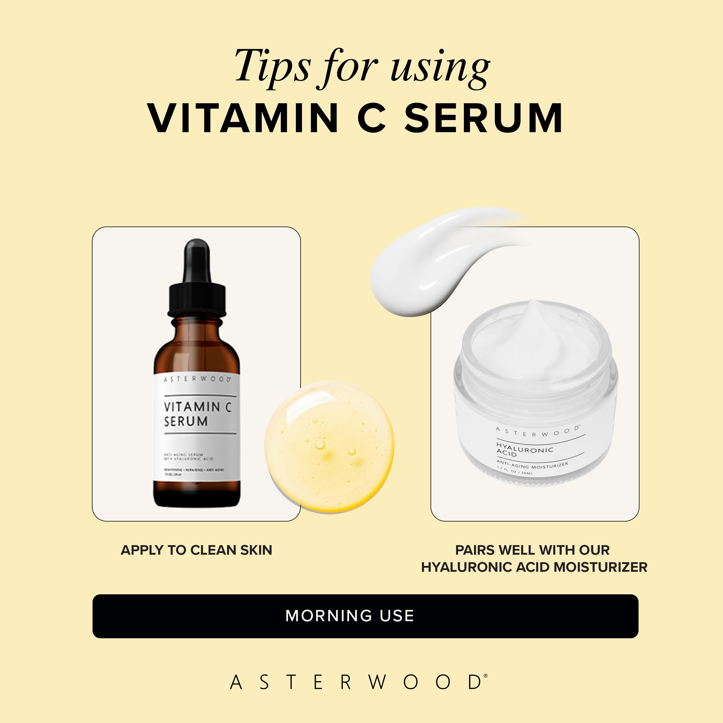 Asterwood Vitamin C Face Serum hyaluronic-acid boost supports plump, hydrated skin.