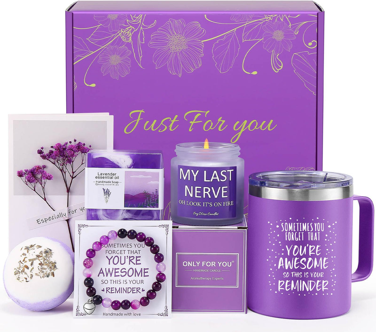 Astonlink birthday gift box with lavender spa items for a soothing self-care moment.
