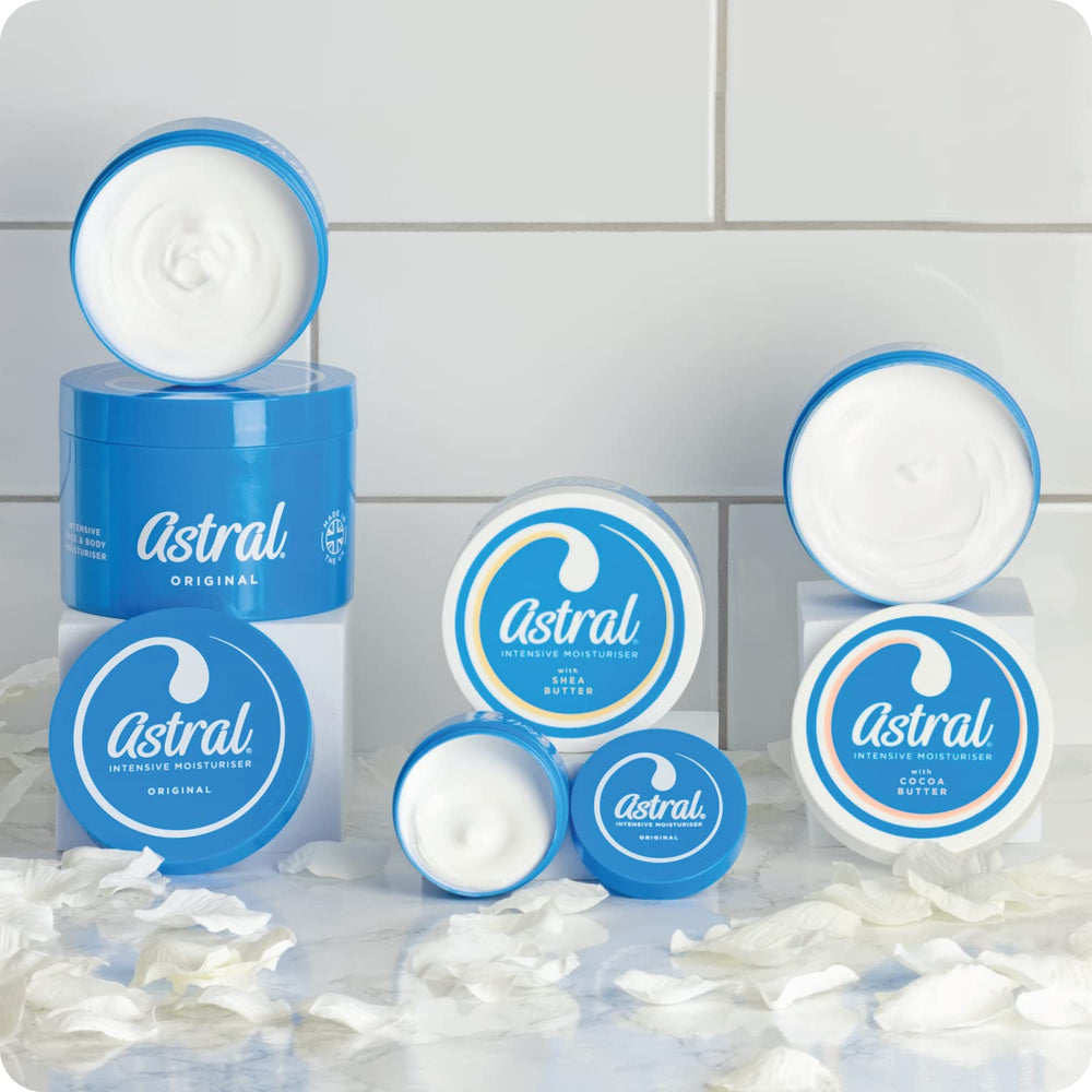 Astral Moisturising Cream hero shot emphasizes comforting hydration at home.