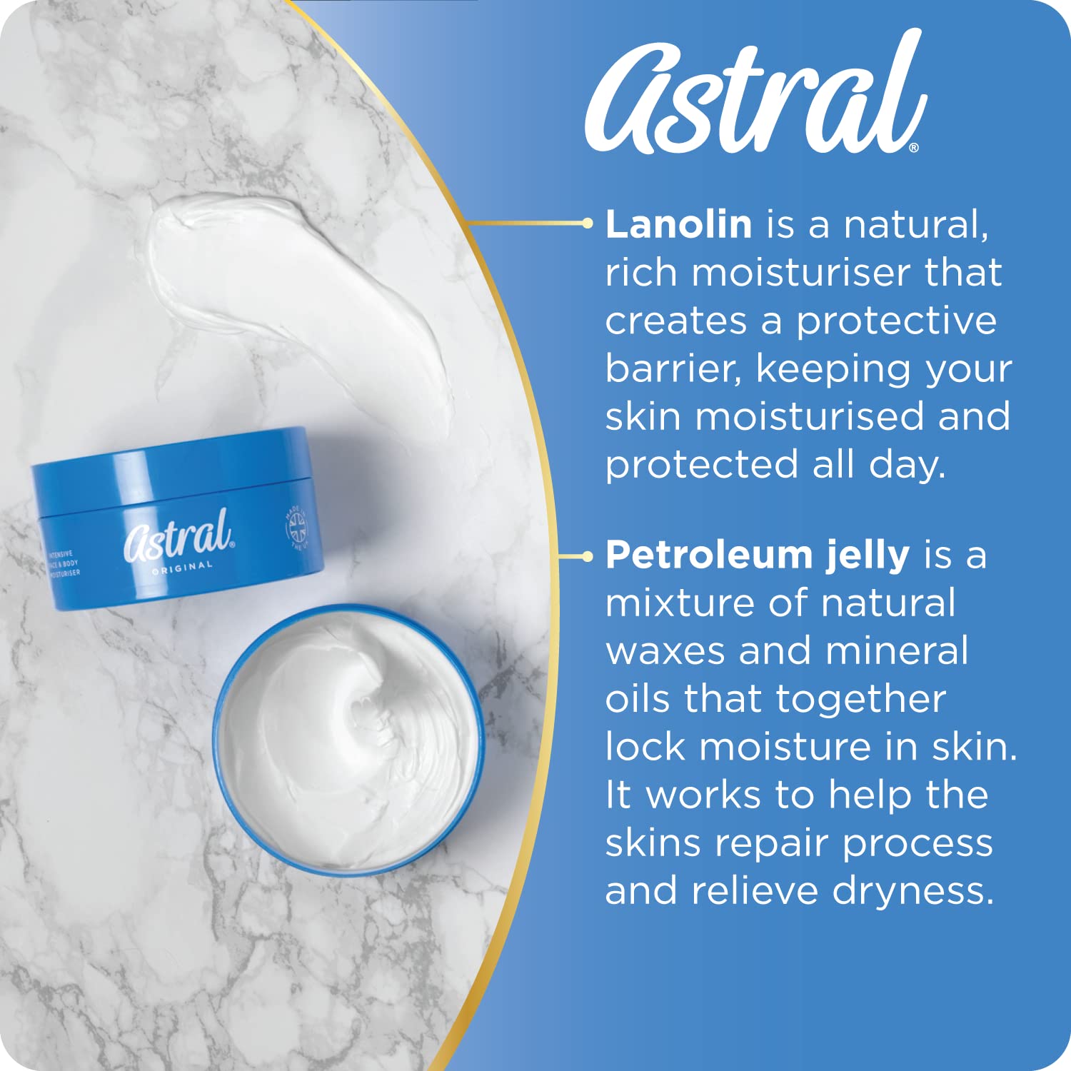 Astral Moisturising Cream packaging communicates 500ml value.