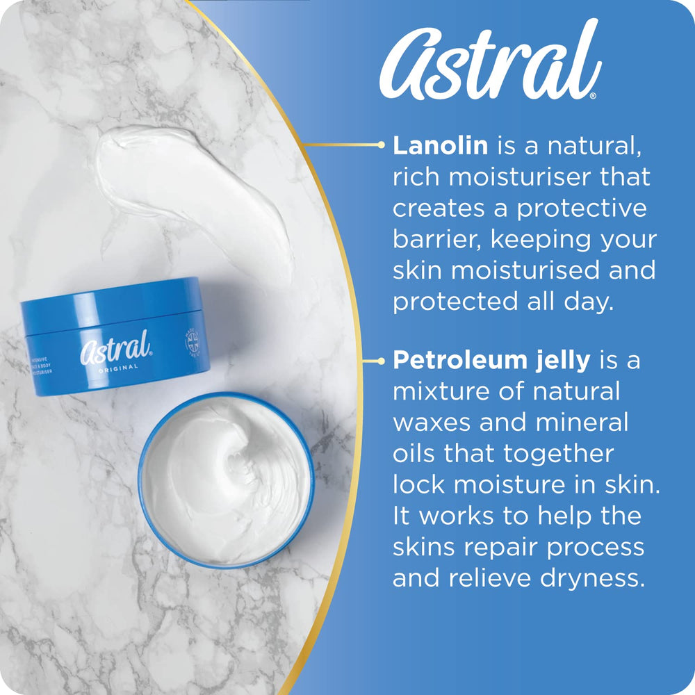 Astral Moisturising Cream packaging communicates 500ml value.