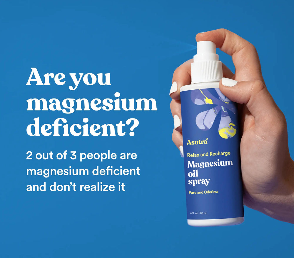 ASUTRA magnesium oil spray delivers odorless, non-greasy feel on skin.