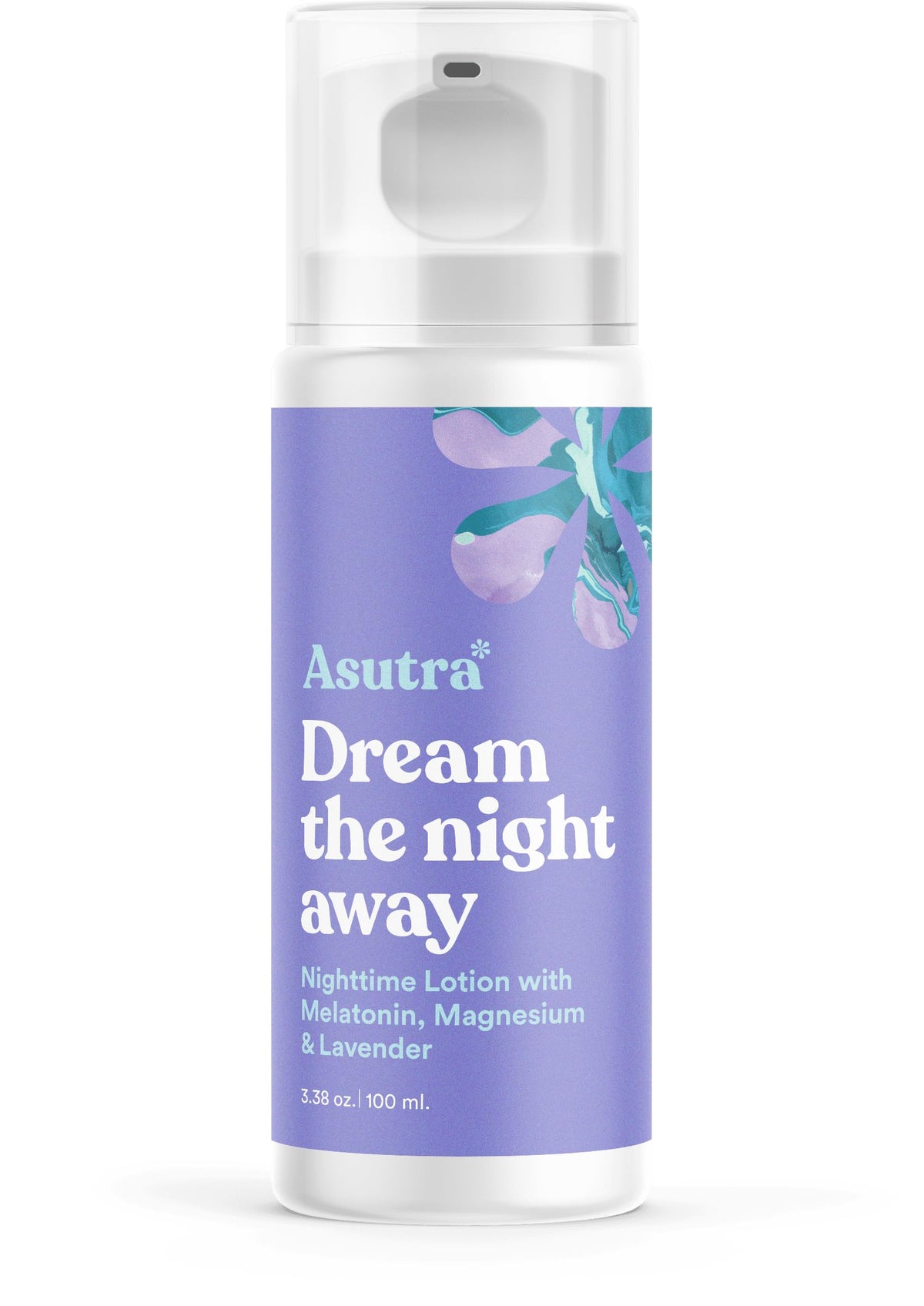 ASUTRA Melatonin Lotion bottle shot highlights calming magnesium-infused formula.