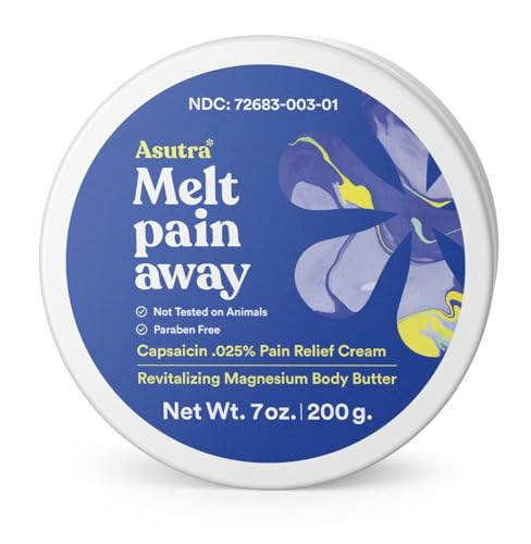 ASUTRA Melt Pain Away bottle showing warming relief for targeted muscles.