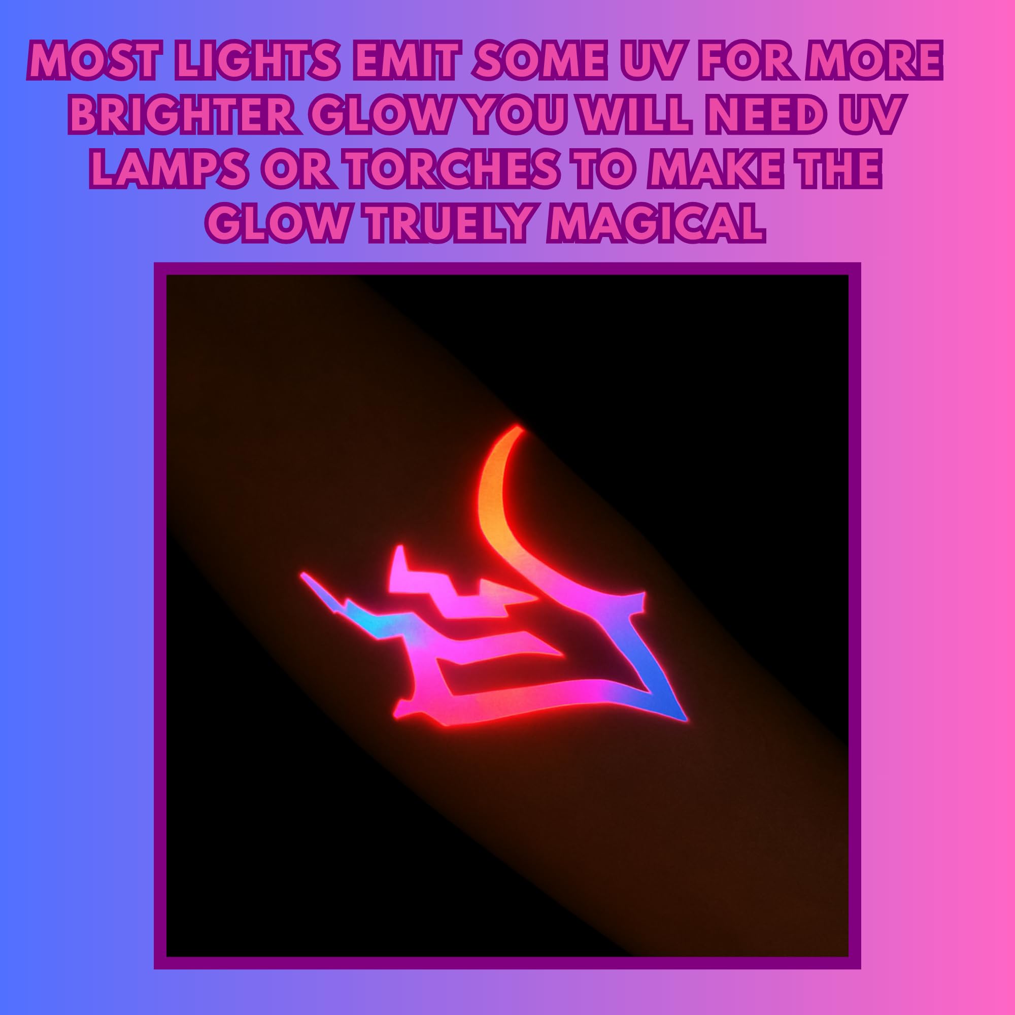 ASVP Shop UV Shine sweatproof dance tattoos stay vivid during movement.