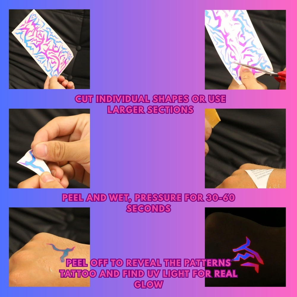 ASVP Shop UV Shine easy removal tattoos use makeup remover after events.