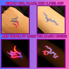 ASVP Shop UV Shine neon tattoos offer festival glow under UV light.