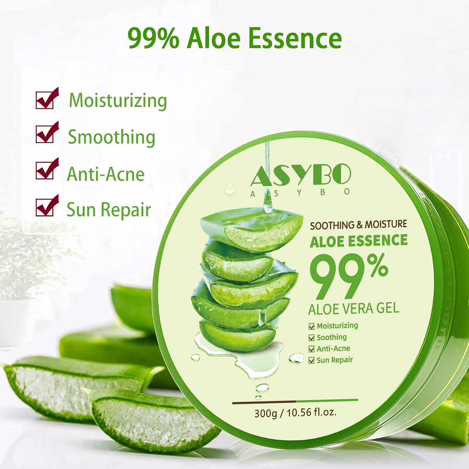 ASYBO gel aloe vera aplicado en rostro, hidratación rápida y agradable