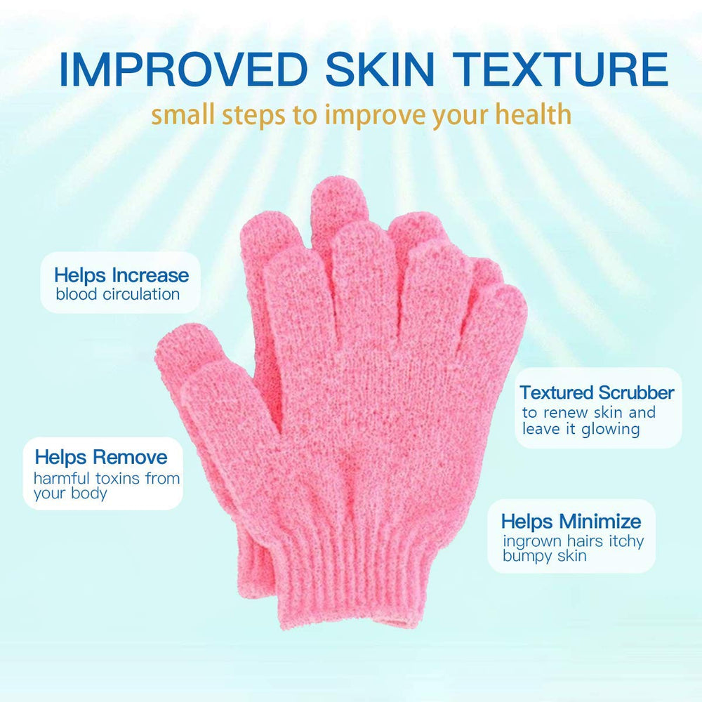 ATB exfoliating gloves worn on hands deliver even exfoliation for smoother skin.
