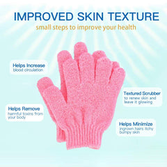 ATB exfoliating gloves worn on hands deliver even exfoliation for smoother skin.