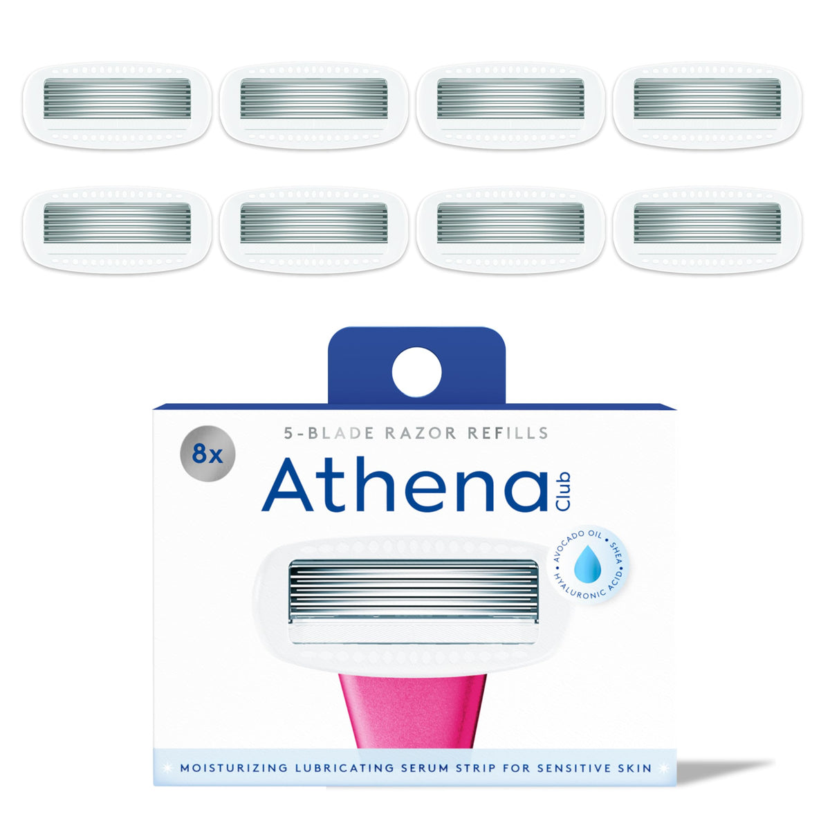 Athena Club women's razor blade refills with five blades for smooth, nick-free shaving.