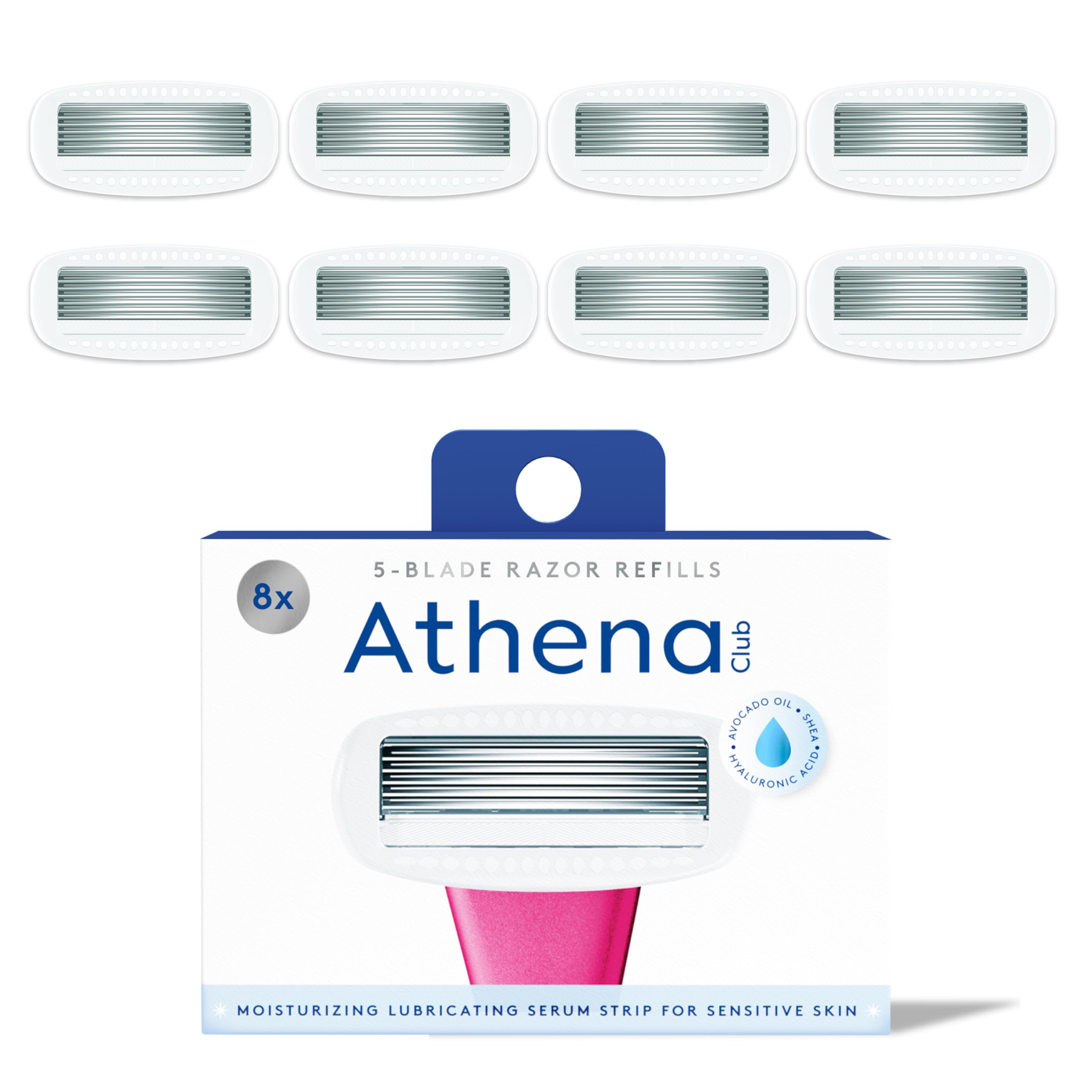 Athena Club women's razor blade refills with five blades for smooth, nick-free shaving.