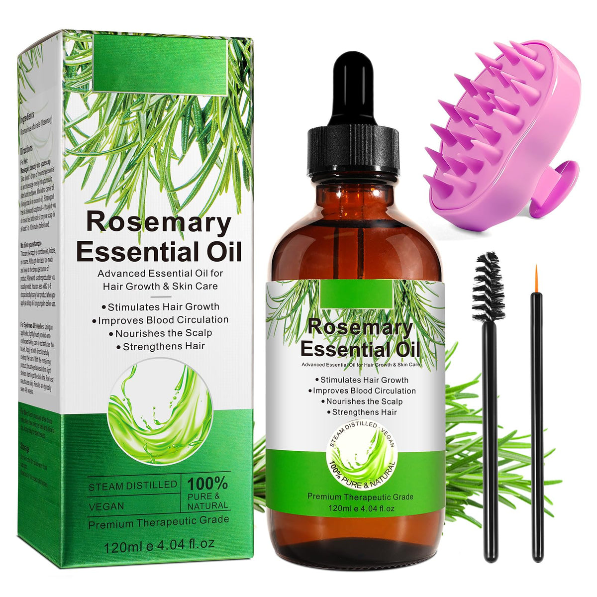 ATOANY Rosemary Oil bottle with scalp massager for enhanced scalp care.