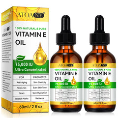 ATOANY Vitamin E Oil bottle shows antioxidant protection for skin hydration and glow.