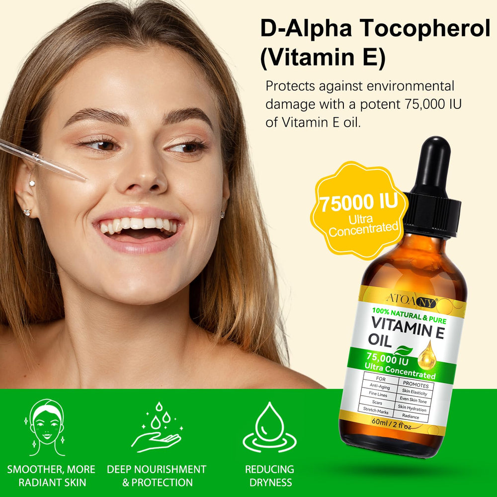 ATOANY Vitamin E Oil used as facial moisturizer for smooth, glowing skin.