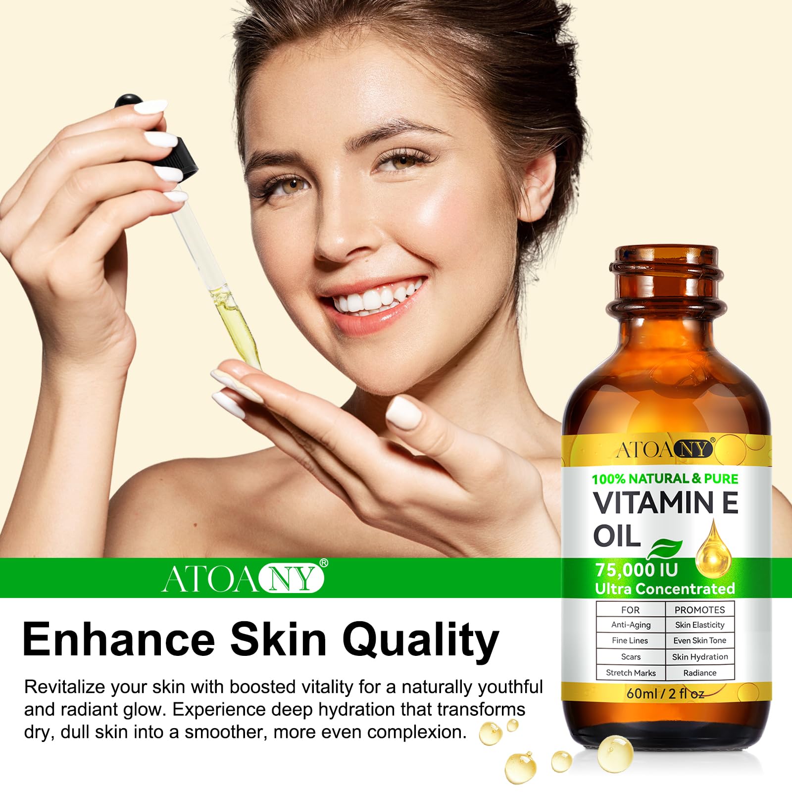 ATOANY Vitamin E Oil ingredients highlight 100% pure d-alpha tocopherol.