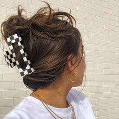 Atoden checkered hair clip medium rectangle in black and white, versatile styling