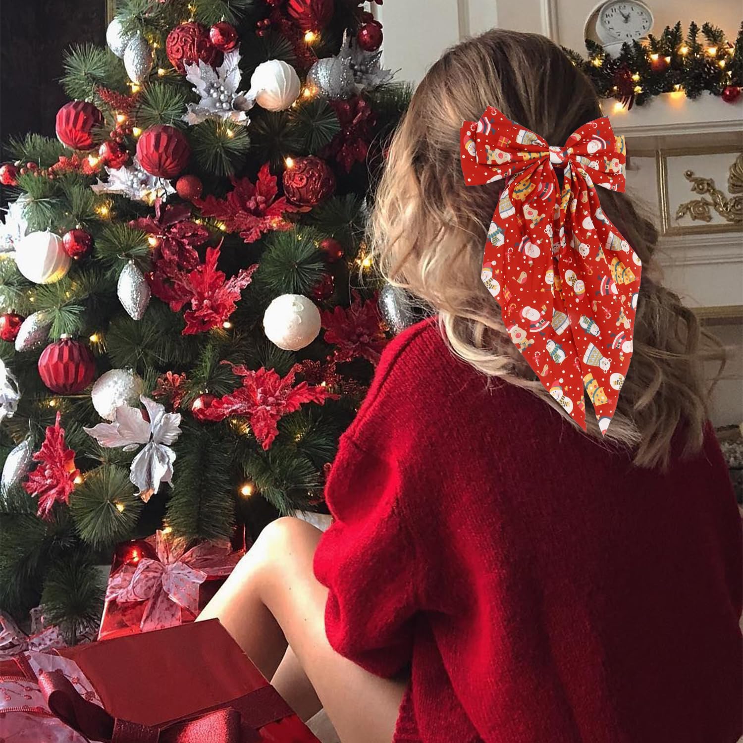 Atoden Christmas bows clip featuring snowman motif offers lightweight comfort for all-day wear