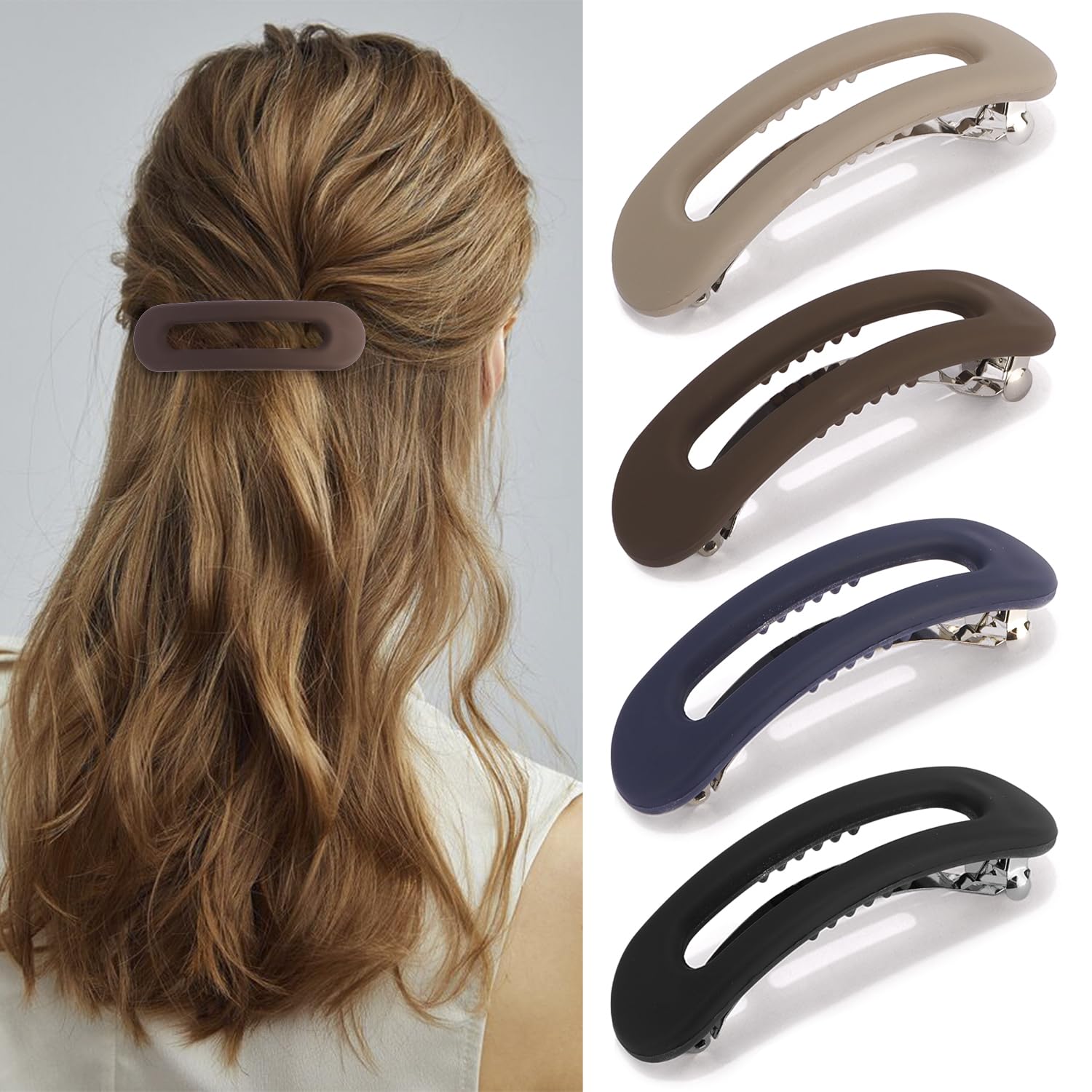 Atoden blue flat barrette clip for secure non-slip daily wear
