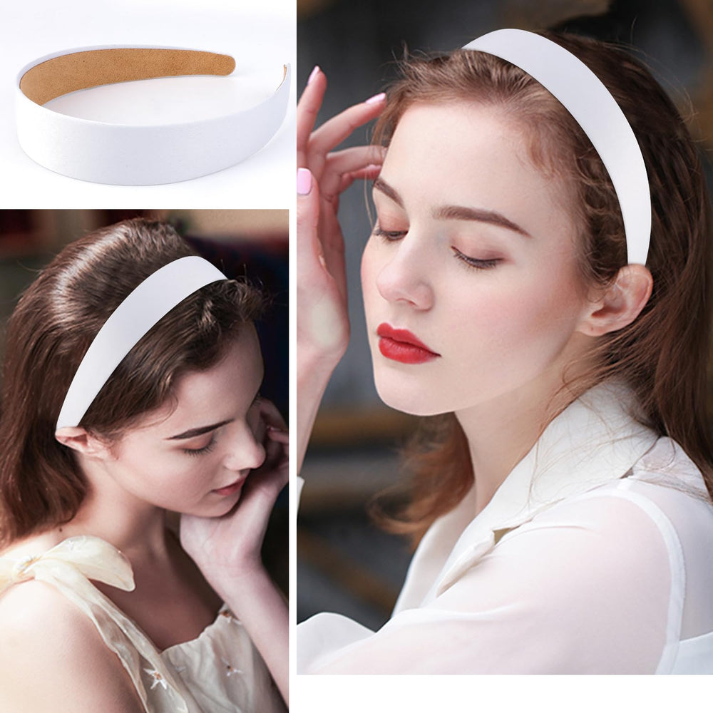 Atoden satin headband white worn demonstrating comfortable all-day fit