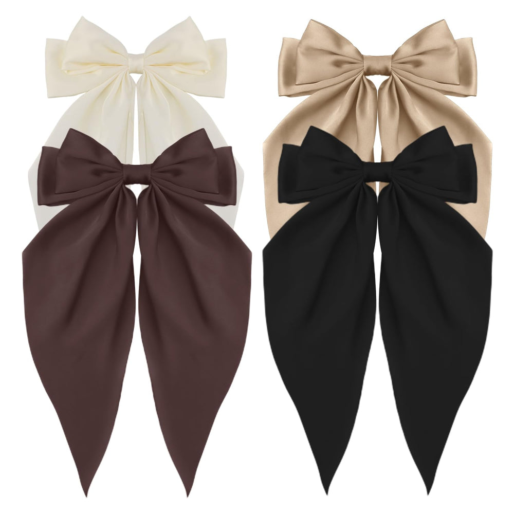 Atoden beige oversized satin bow close-up for versatile day-to-night styling