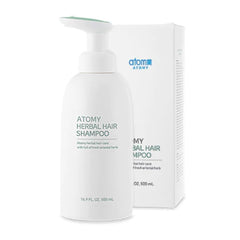 Atomy Herbal Hair Shampoo bottle highlights easy daily use for nourished scalp.