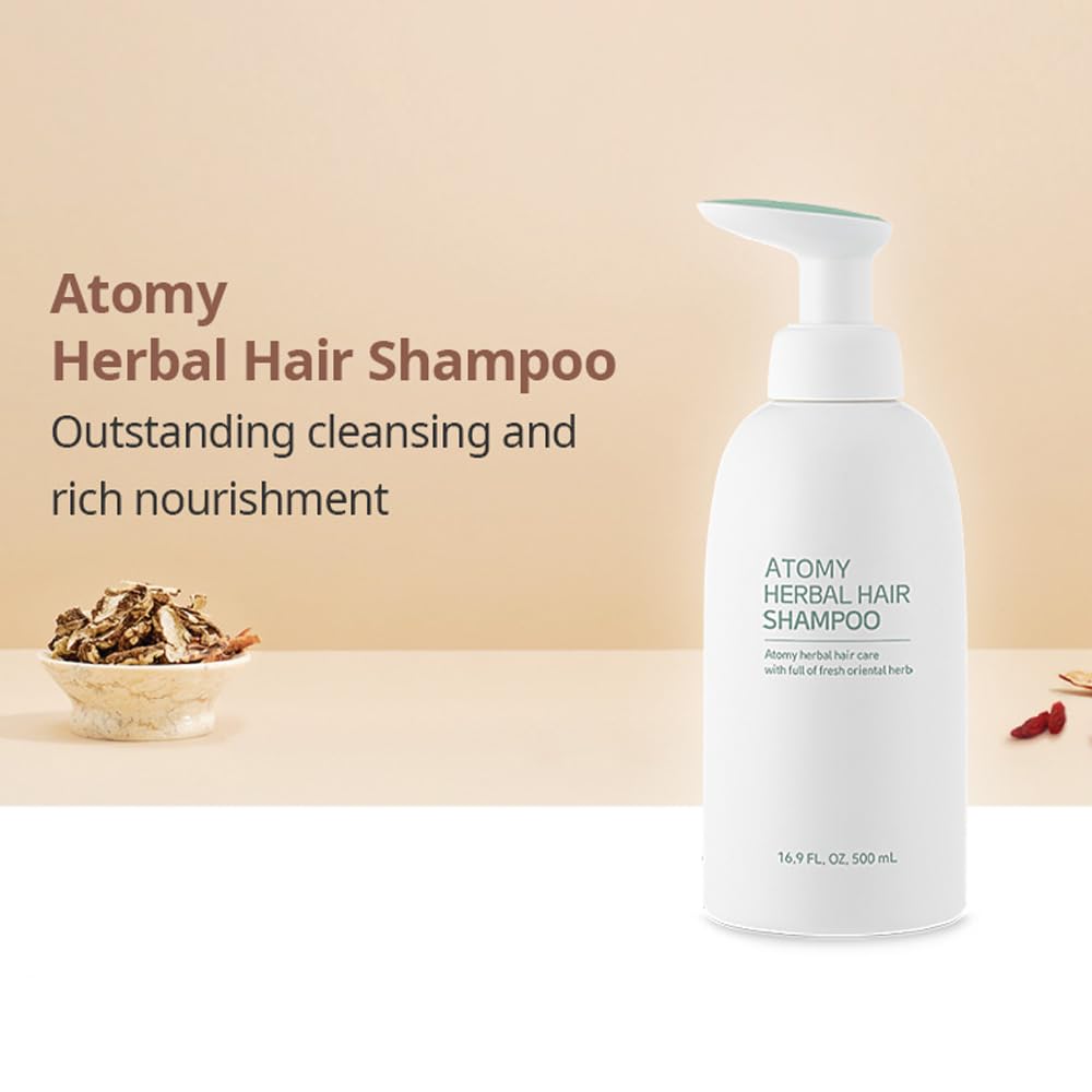 Atomy Herbal Hair Shampoo packaging display signals premium quality and thoughtful design.