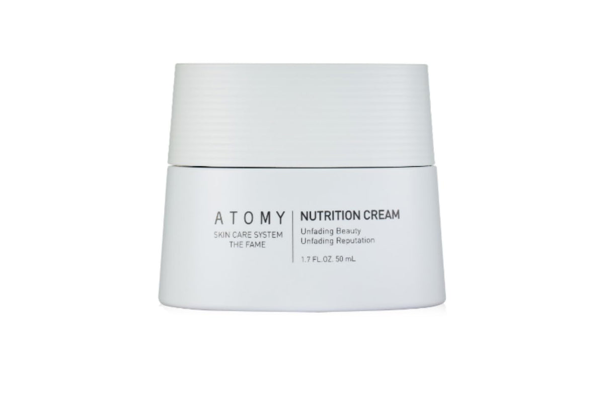 Atomy The Fame Nutrition Cream bottle showing compact 50ml packaging for daily use.