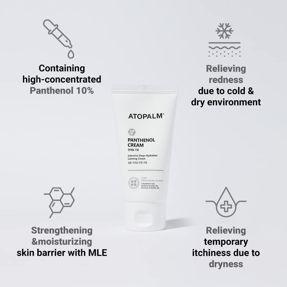 ATOPALM Panthenol Cream on skin demonstrating gentle moisture for sensitive skin.