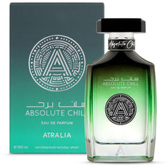 Atralia Absolute Chill bottle front, a unisex citrus-mint fragrance for daily confidence.