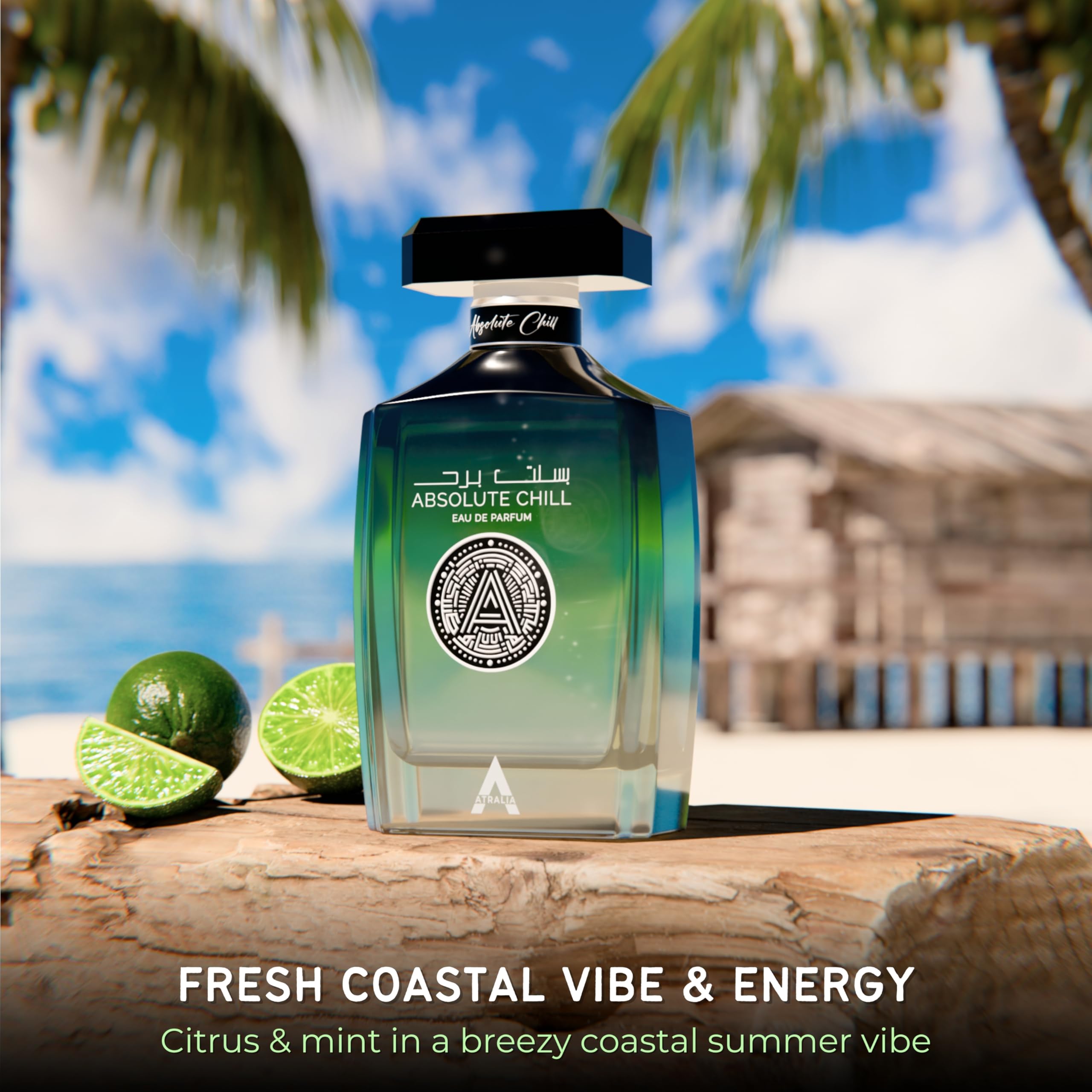 Atralia Absolute Chill dry-down with musk and moss for warm longevity.