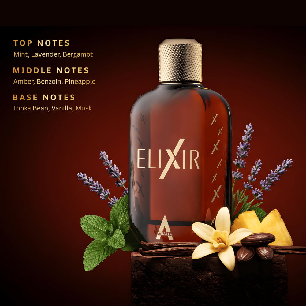 Atralia Elixir wear on skin display demonstrates long-lasting fragrance in daily life.