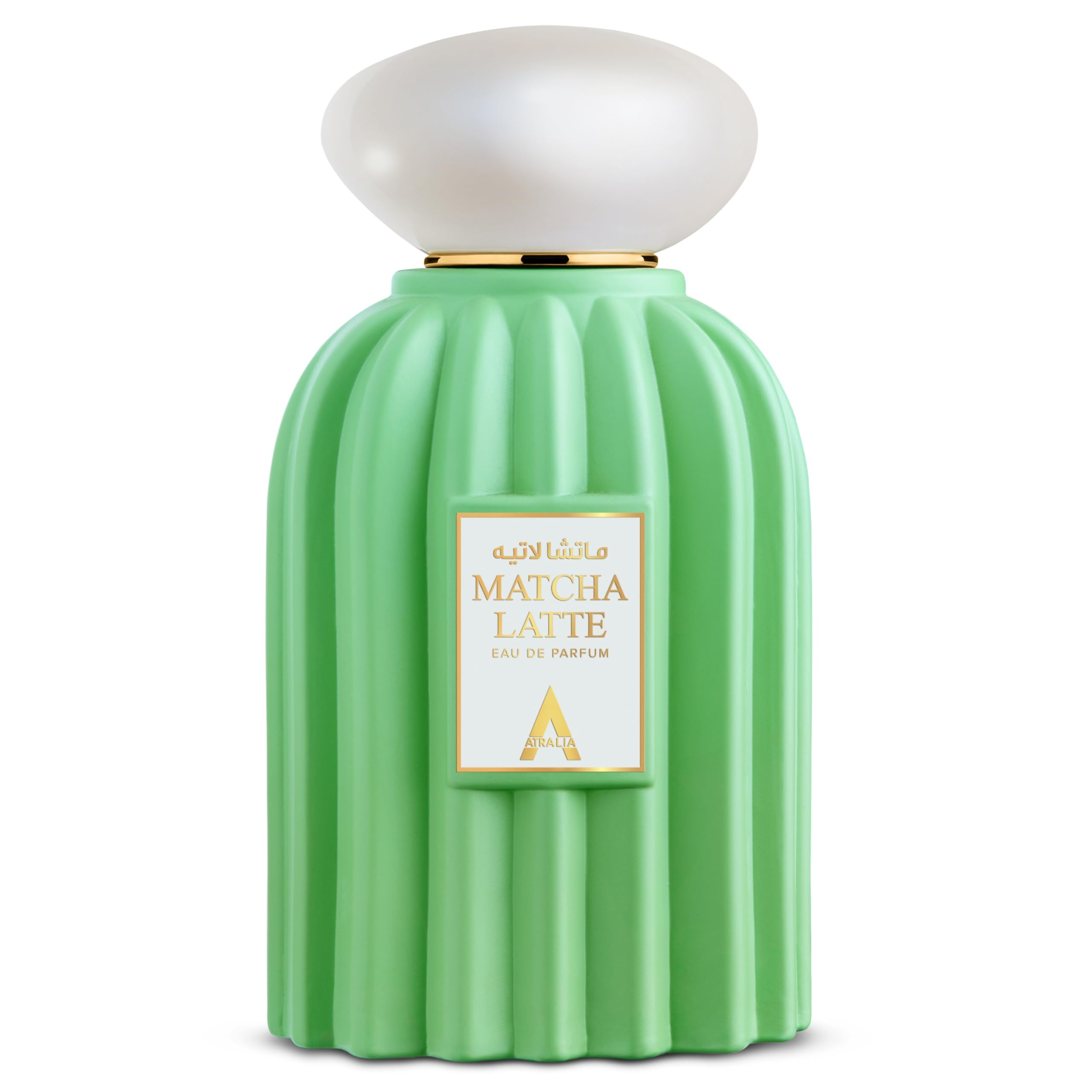 Atralia Matcha Latte, etiqueta detallada, regalo gourmet para amantes de perfumes.