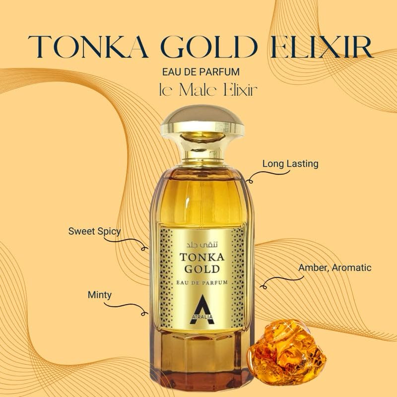 Atralia Tonka Gold unisex usage image suggests versatile elegance for nights out.