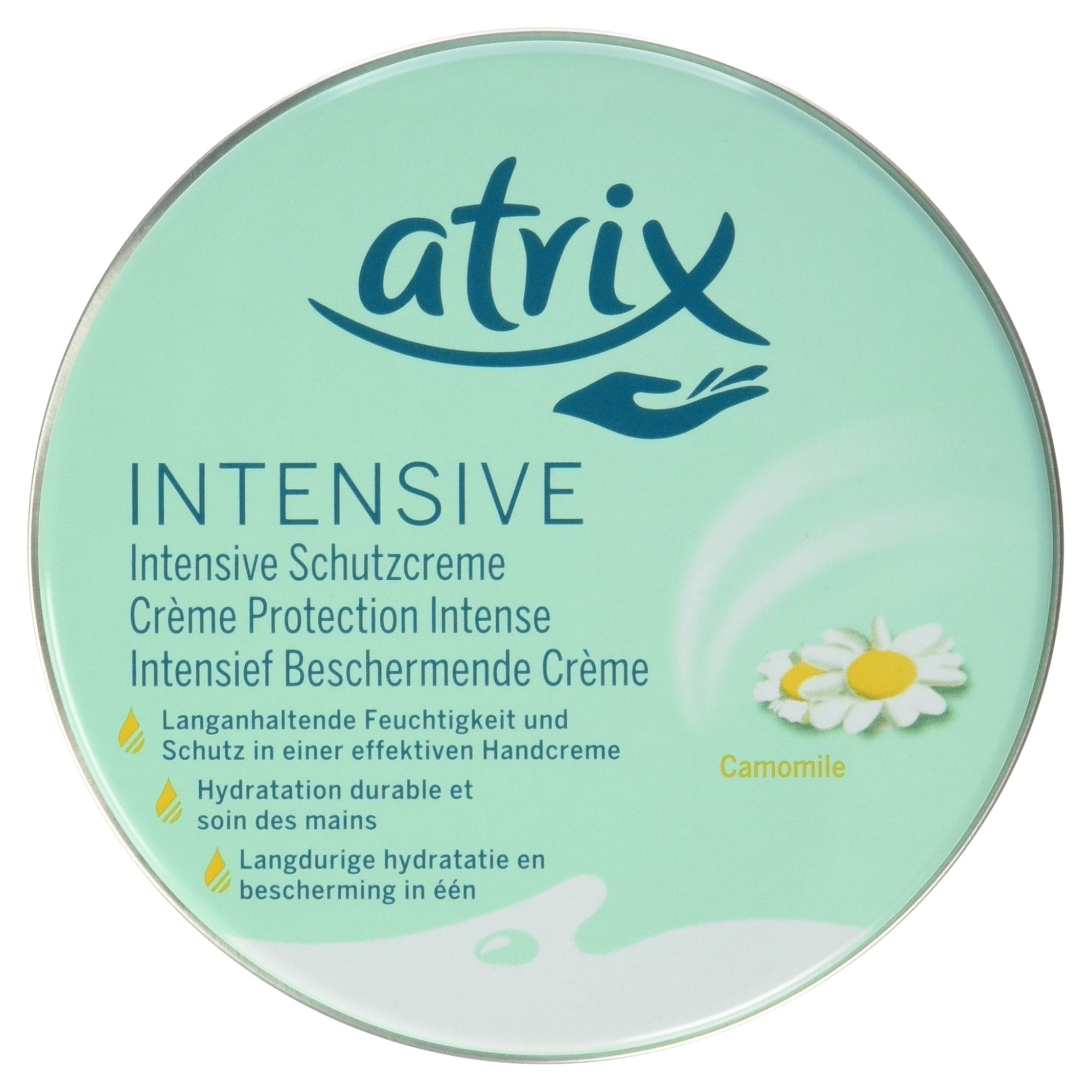 Atrix Camomile hand cream packaging in a compact 150 ml tube for on-the-go moisture.