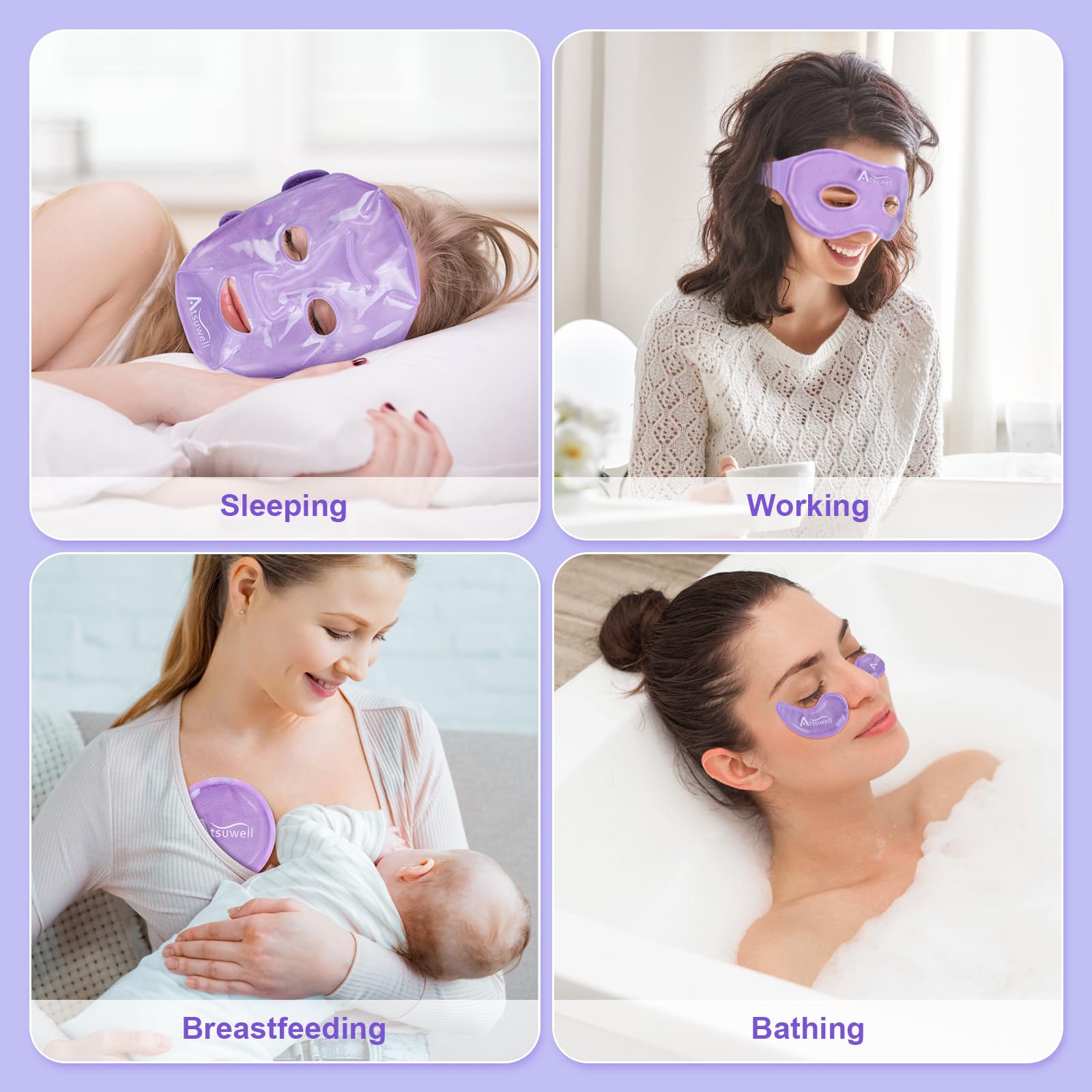 Atsuwell mask reversible plush and transparent sides for customizable cooling.