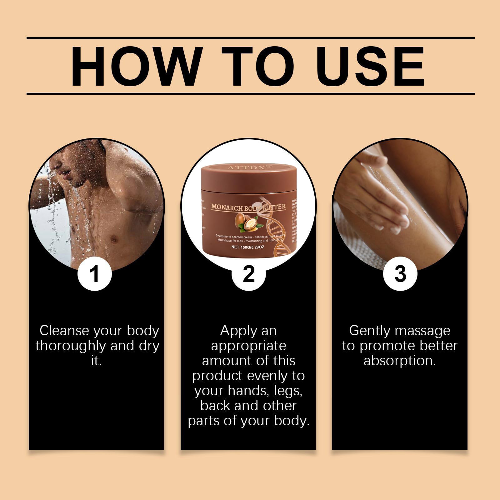 ATTDX application closeup shows easy massage and quick comfort after washing.