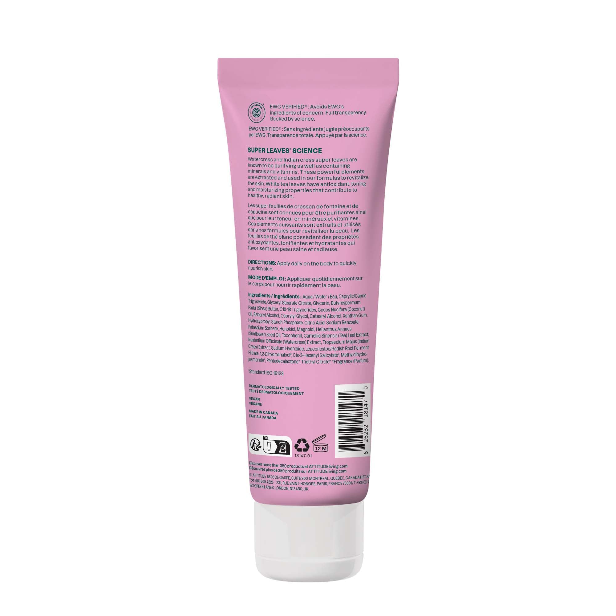 ATTITUDE body lotion note of 98% natural-origin ingredients for a gentle moisturizer