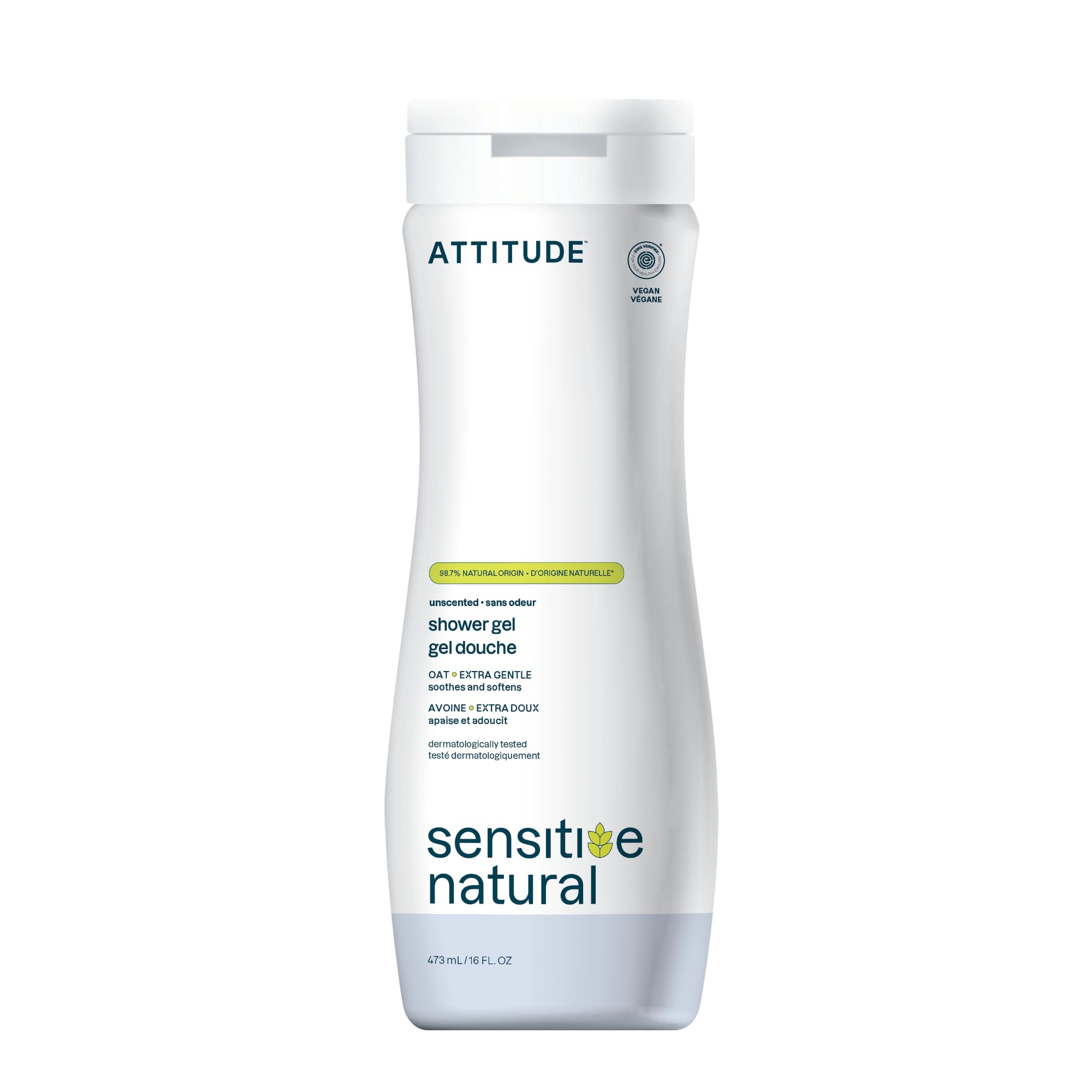 ATTITUDE Body Wash unscented bottle for fragrance-free sensitive skin.