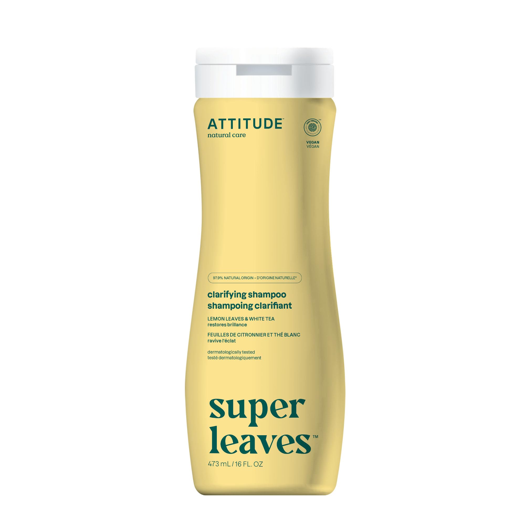 ATTITUDE clarifying shampoo bottle emphasizing vegan formula for oil control