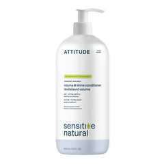 ATTITUDE hair conditioner volume bottle highlights 98% natural formula for light, voluminous hair