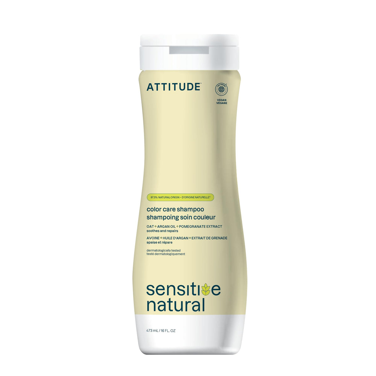 ATTITUDE hair shampoo color-care bottle highlights gentle cleansing for sensitive scalp.