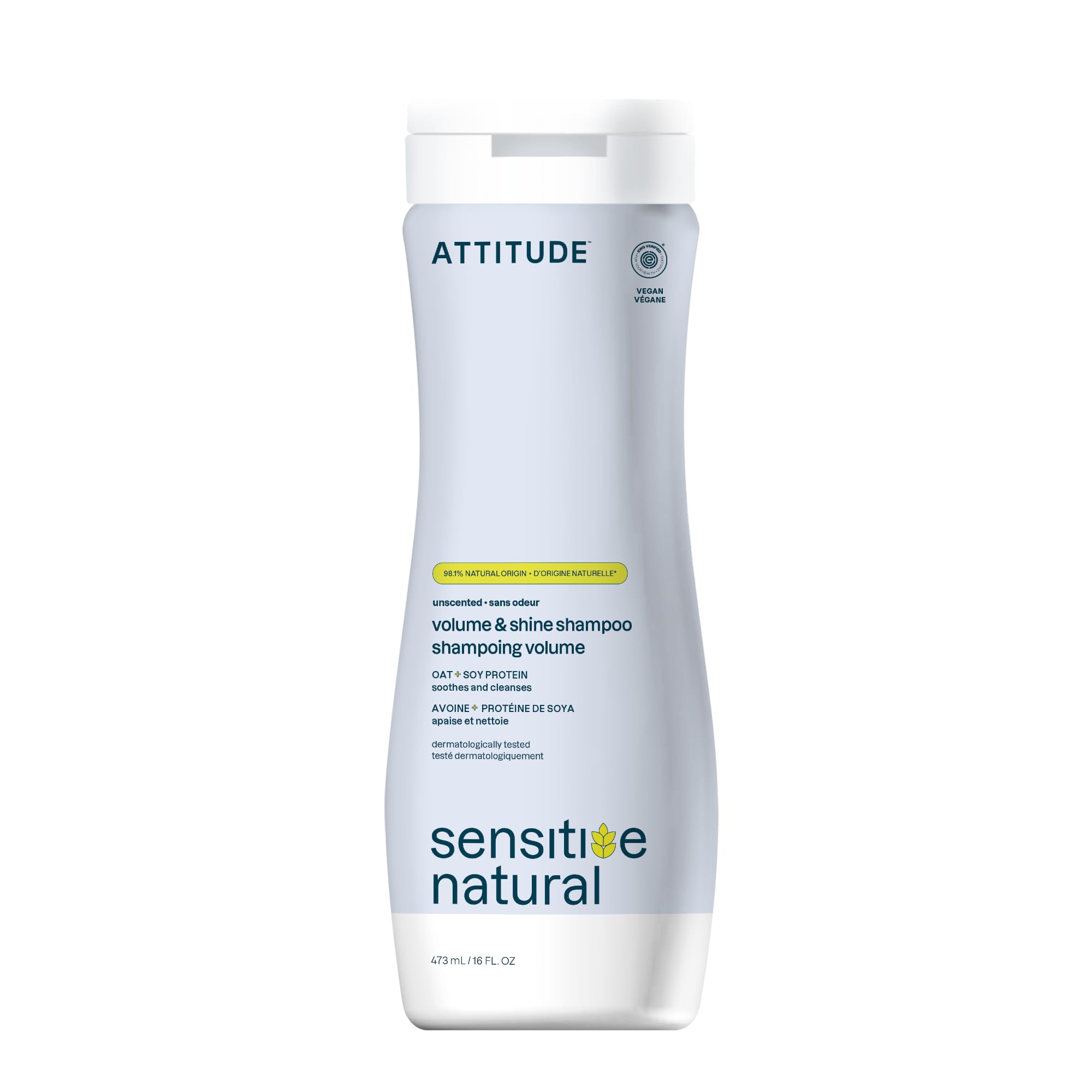 ATTITUDE hair shampoo unscented bottle showcases fragrance-free scalp care