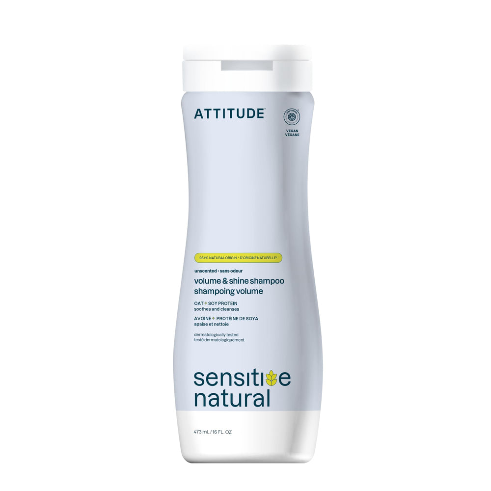ATTITUDE hair shampoo unscented bottle showcases fragrance-free scalp care