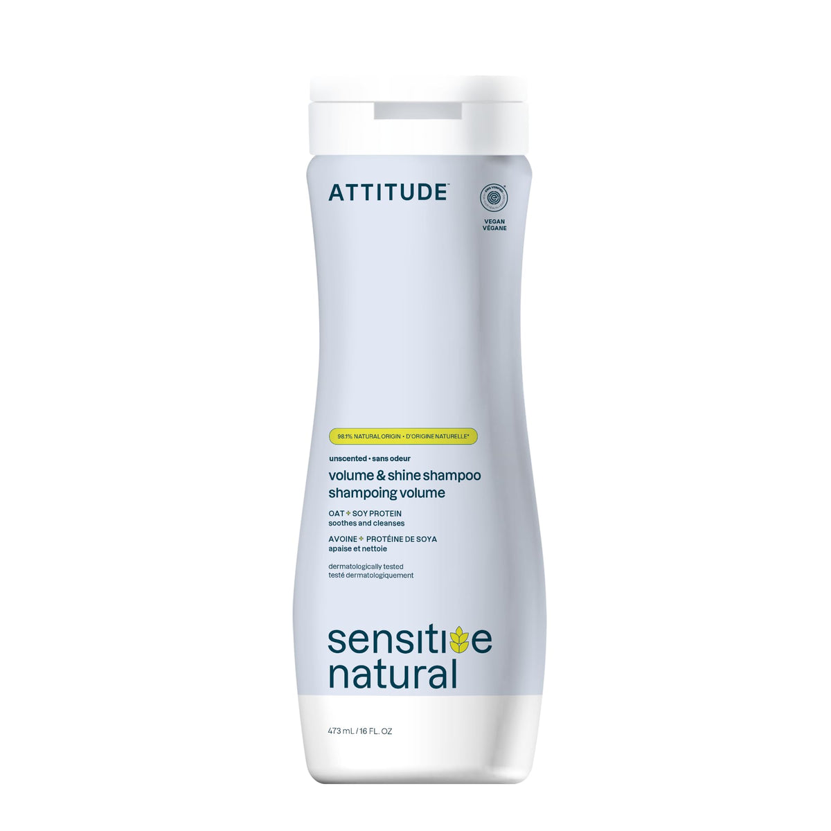 ATTITUDE hair shampoo unscented bottle showcases fragrance-free scalp care