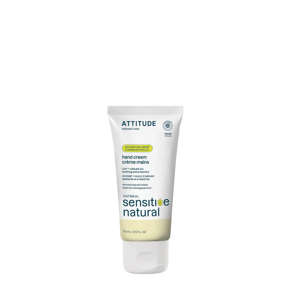 ATTITUDE Hand Cream Vanilla Cream packaging highlights clean ingredients for sensitive skin